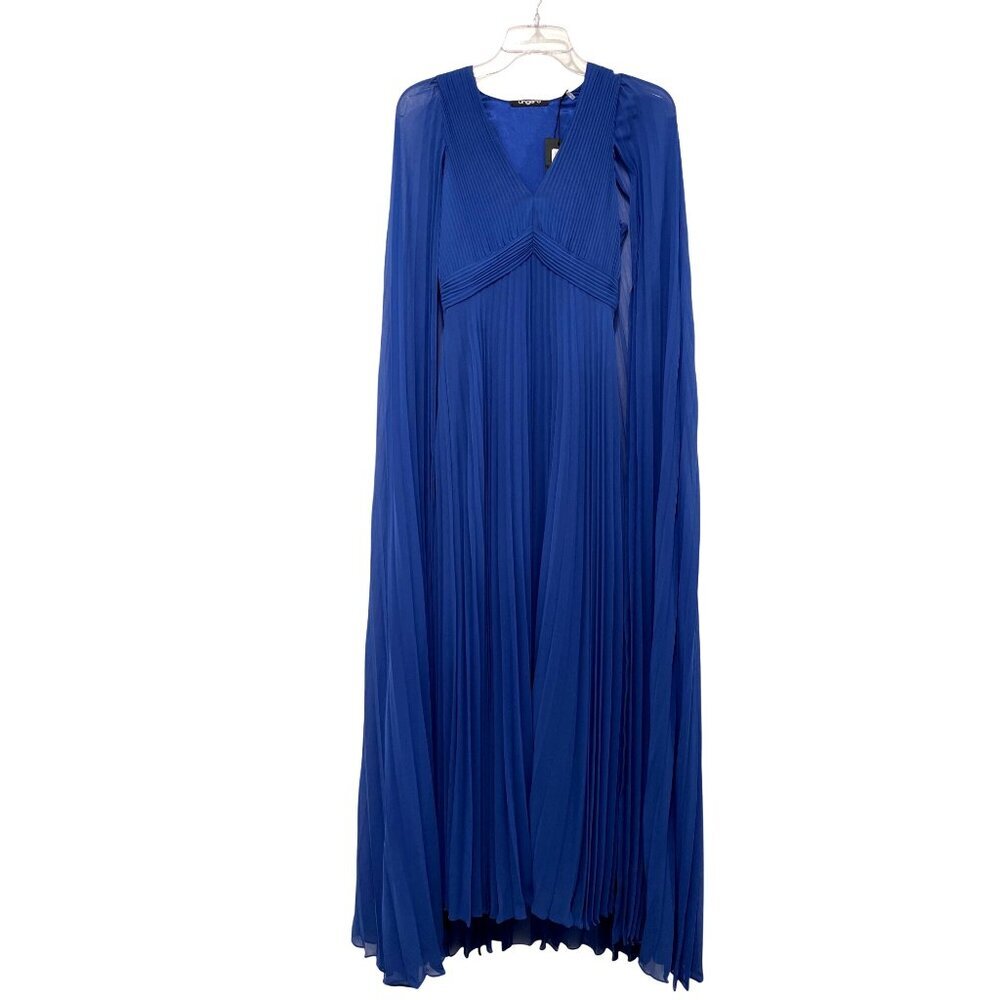 Ungaro $1095 Blue Pleated Cape Maxi Dress Size 2 NWT - Picture 4 of 10